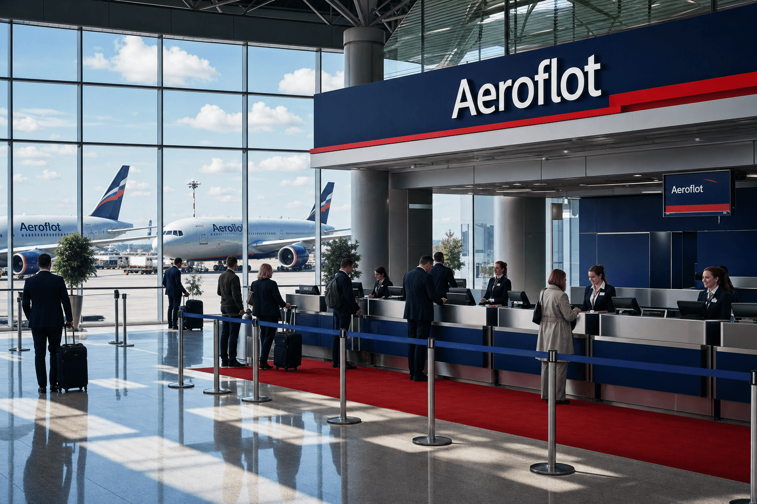 Sảnh và nhân viên phục vụ Aeroflot