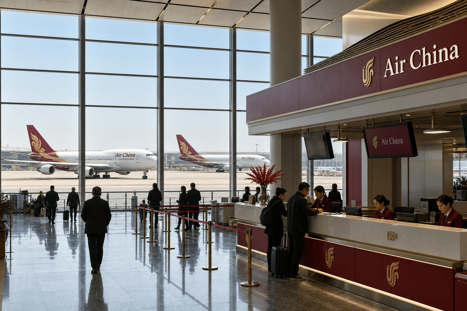 Sảnh và nhân viên phục vụ Air China