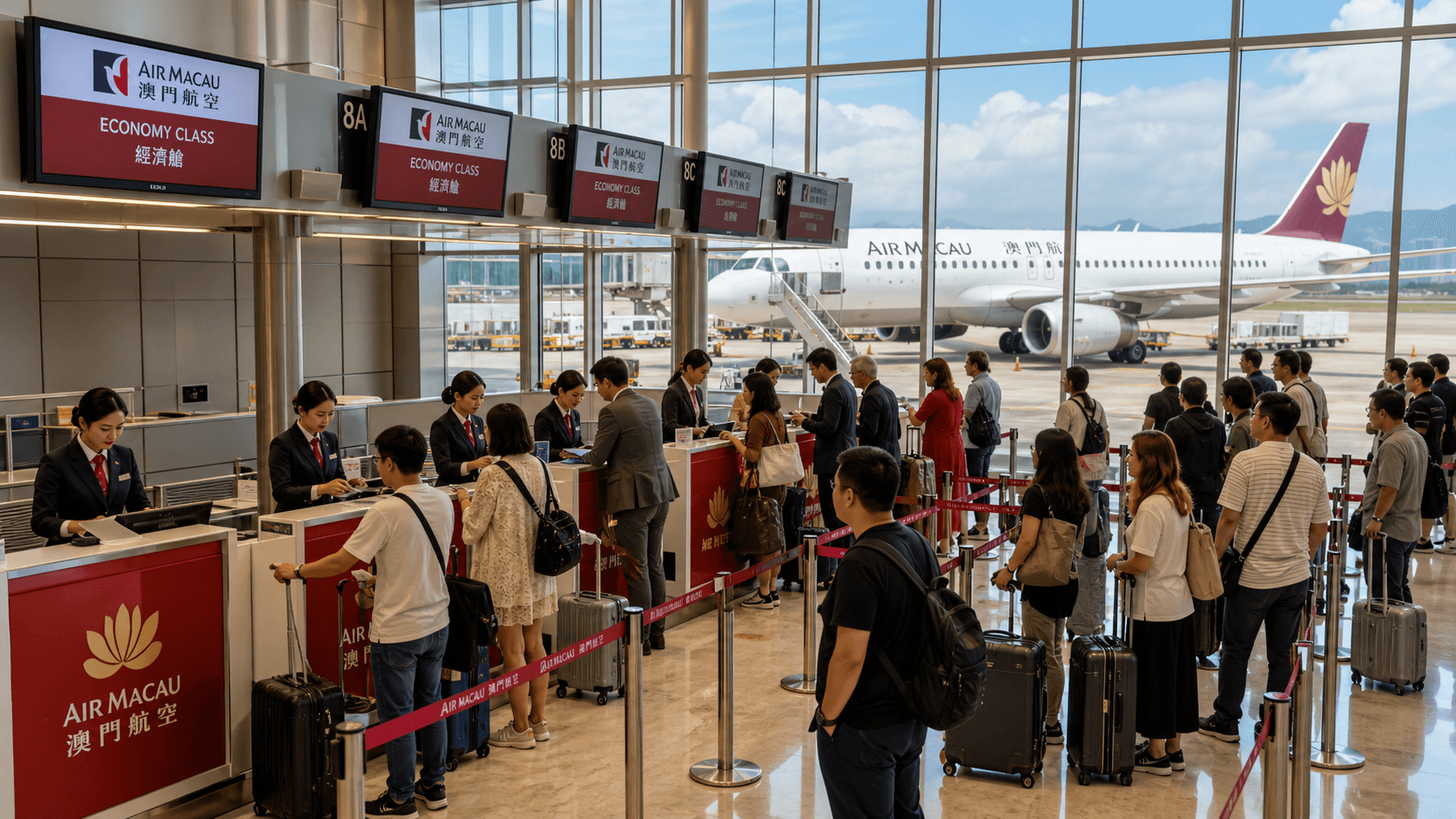 Sảnh và nhân viên phục vụ Air Macau