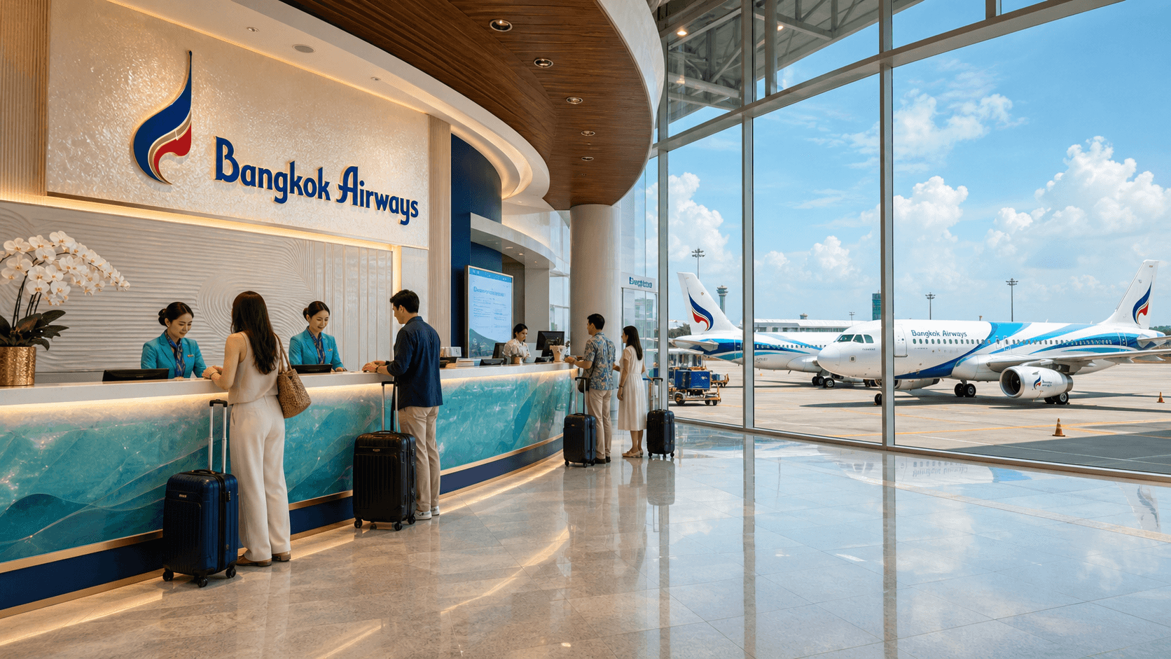 Sảnh và nhân viên phục vụ Bangkok Airways