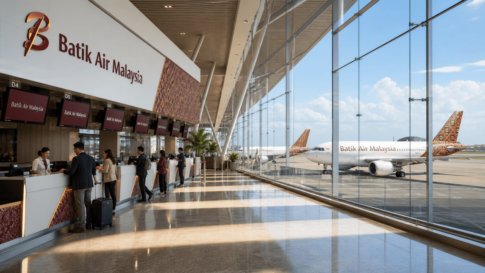 Sảnh và nhân viên phục vụ Batik Air Malaysia