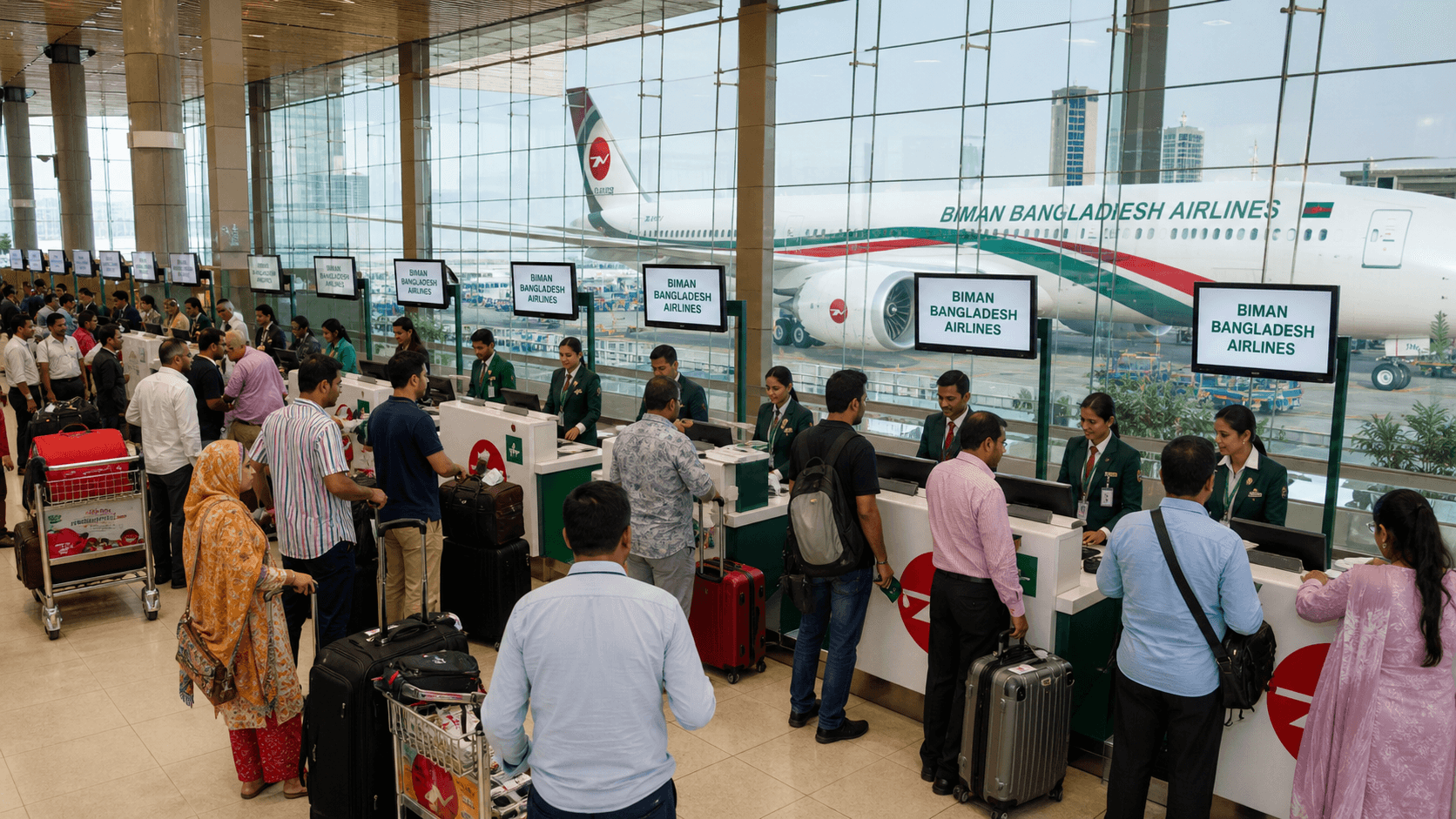 Sảnh và nhân viên phục vụ Biman Bangladesh Airlines