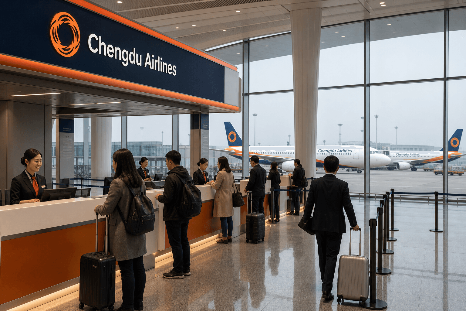 Sảnh và nhân viên phục vụ Chengdu Airlines