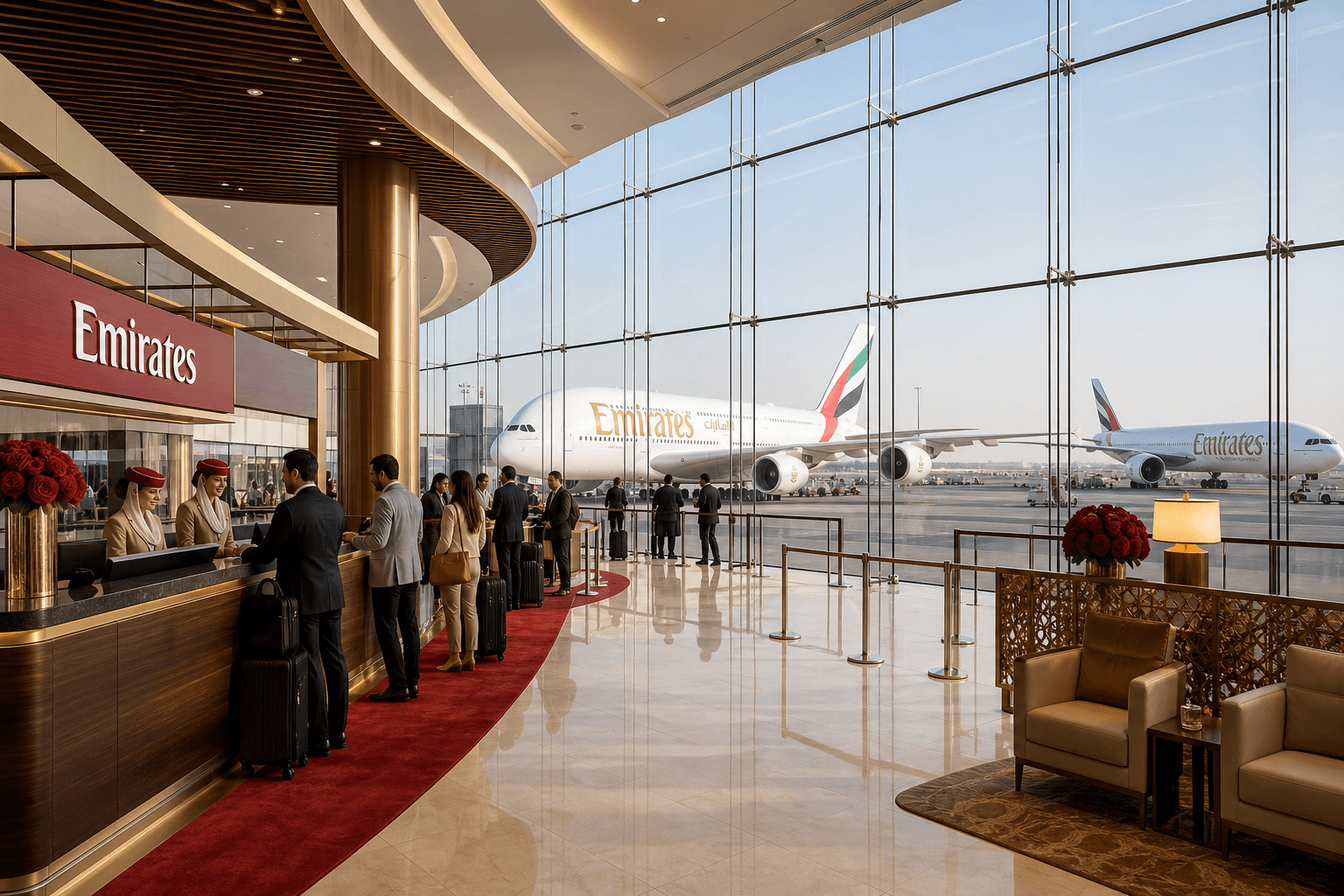 Sảnh và nhân viên phục vụ Emirates