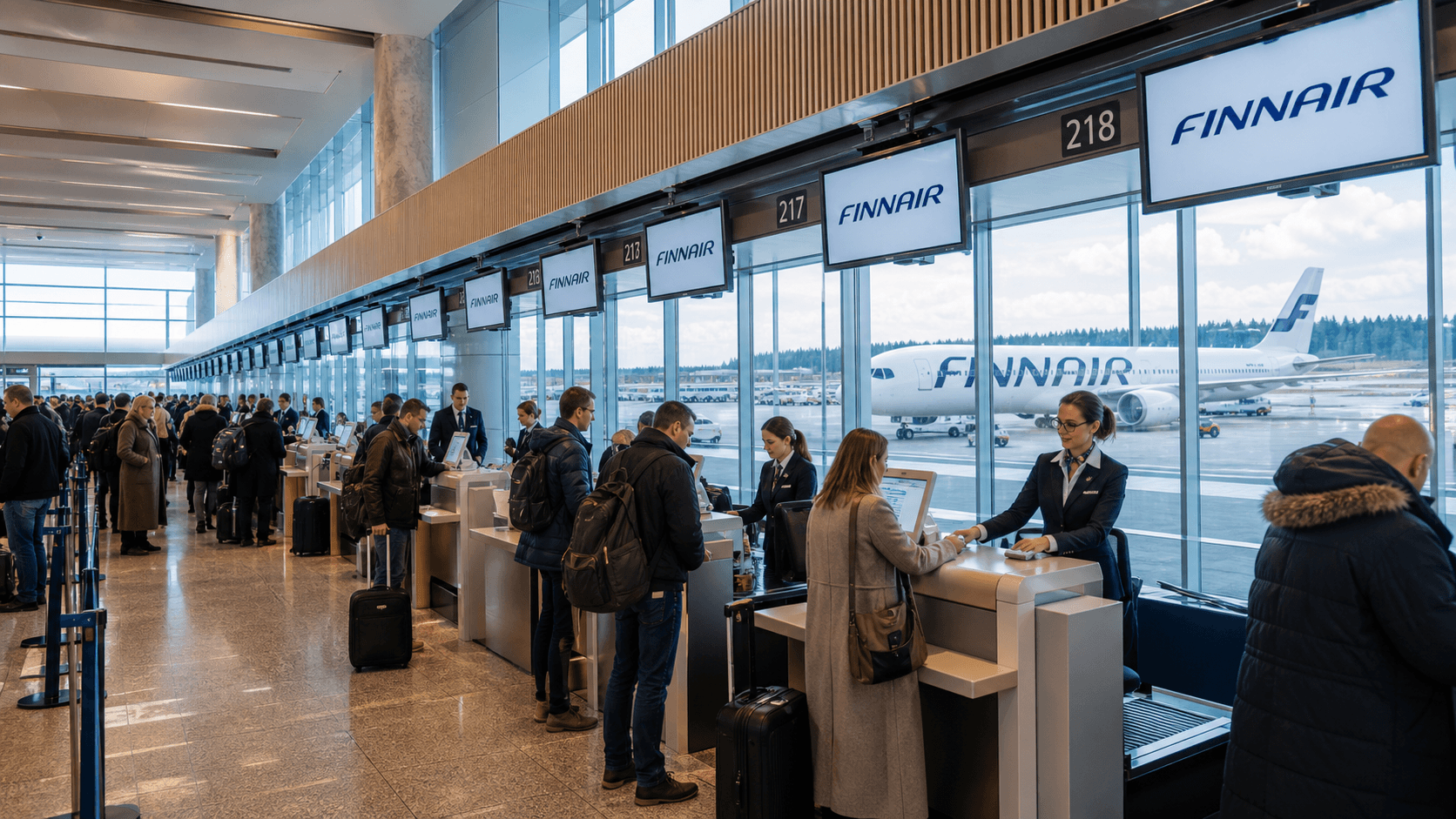 Sảnh và nhân viên phục vụ Finnair