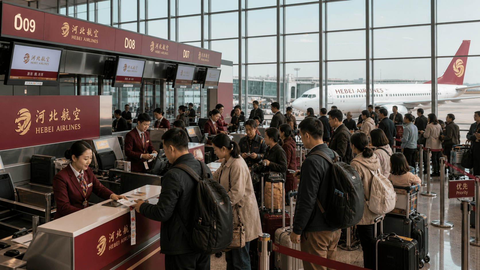 Sảnh và nhân viên phục vụ Hebei Airlines