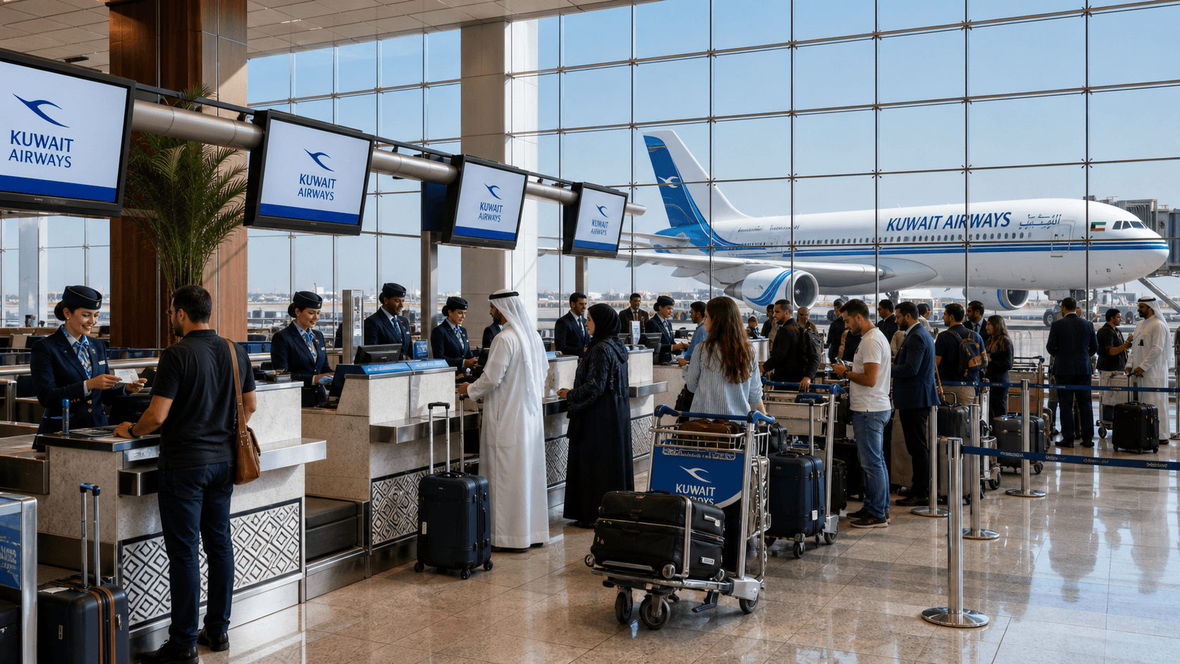 Sảnh và nhân viên phục vụ Kuwait Airways