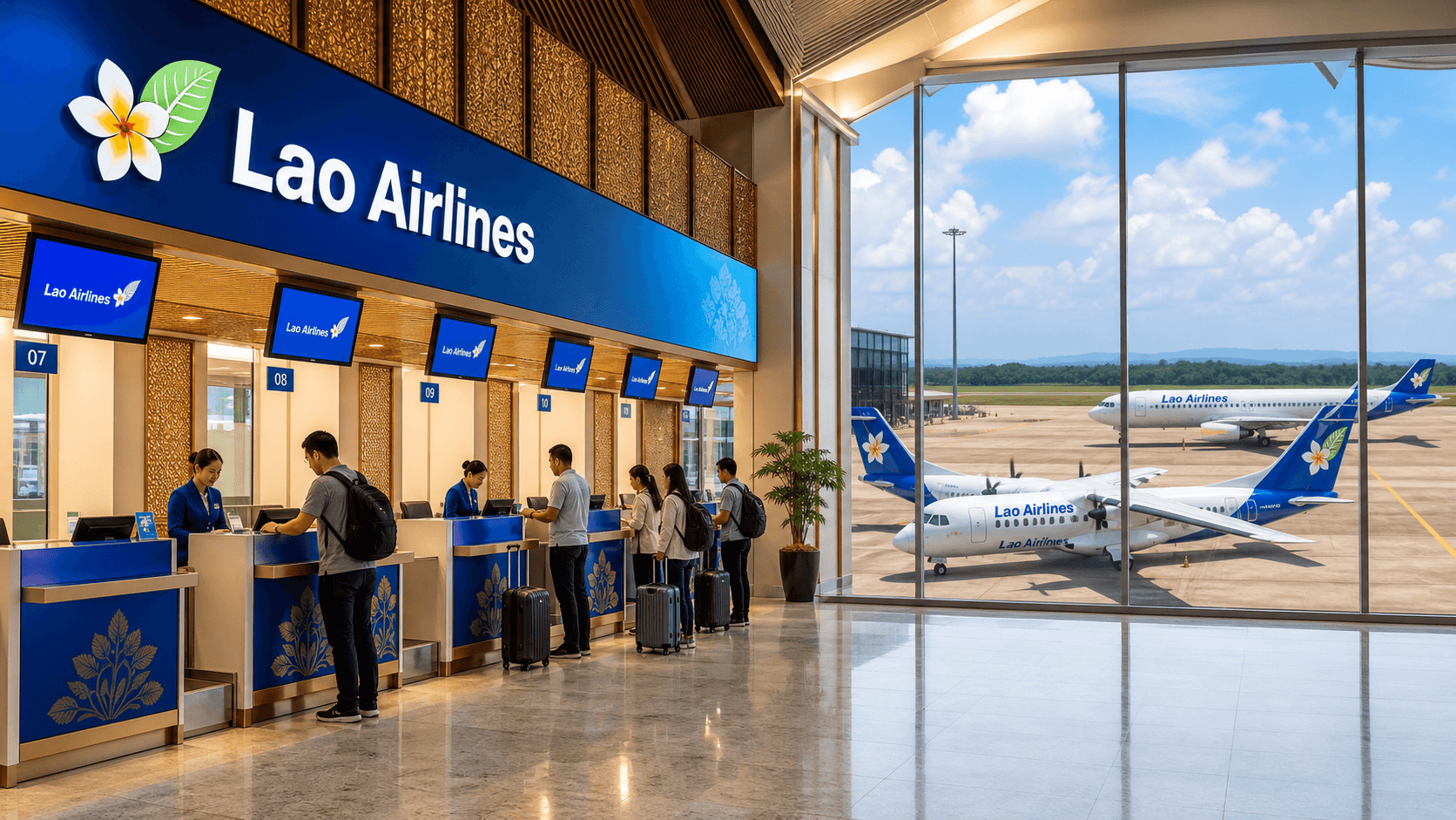 Sảnh và nhân viên phục vụ Lao Airlines