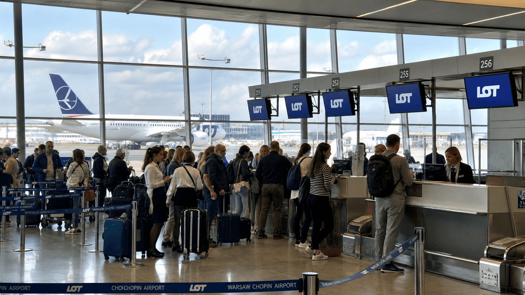Sảnh và nhân viên phục vụ LOT Polish Airlines