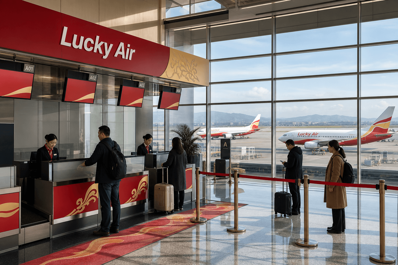 Sảnh và nhân viên phục vụ Lucky Air