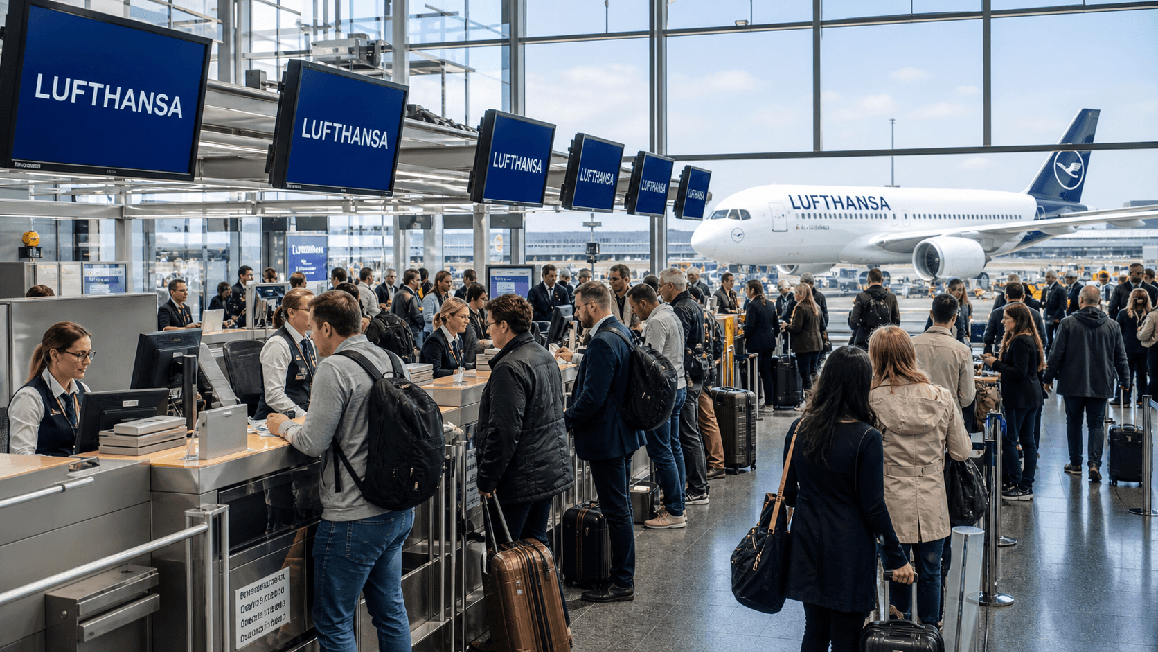 Sảnh và nhân viên phục vụ Lufthansa