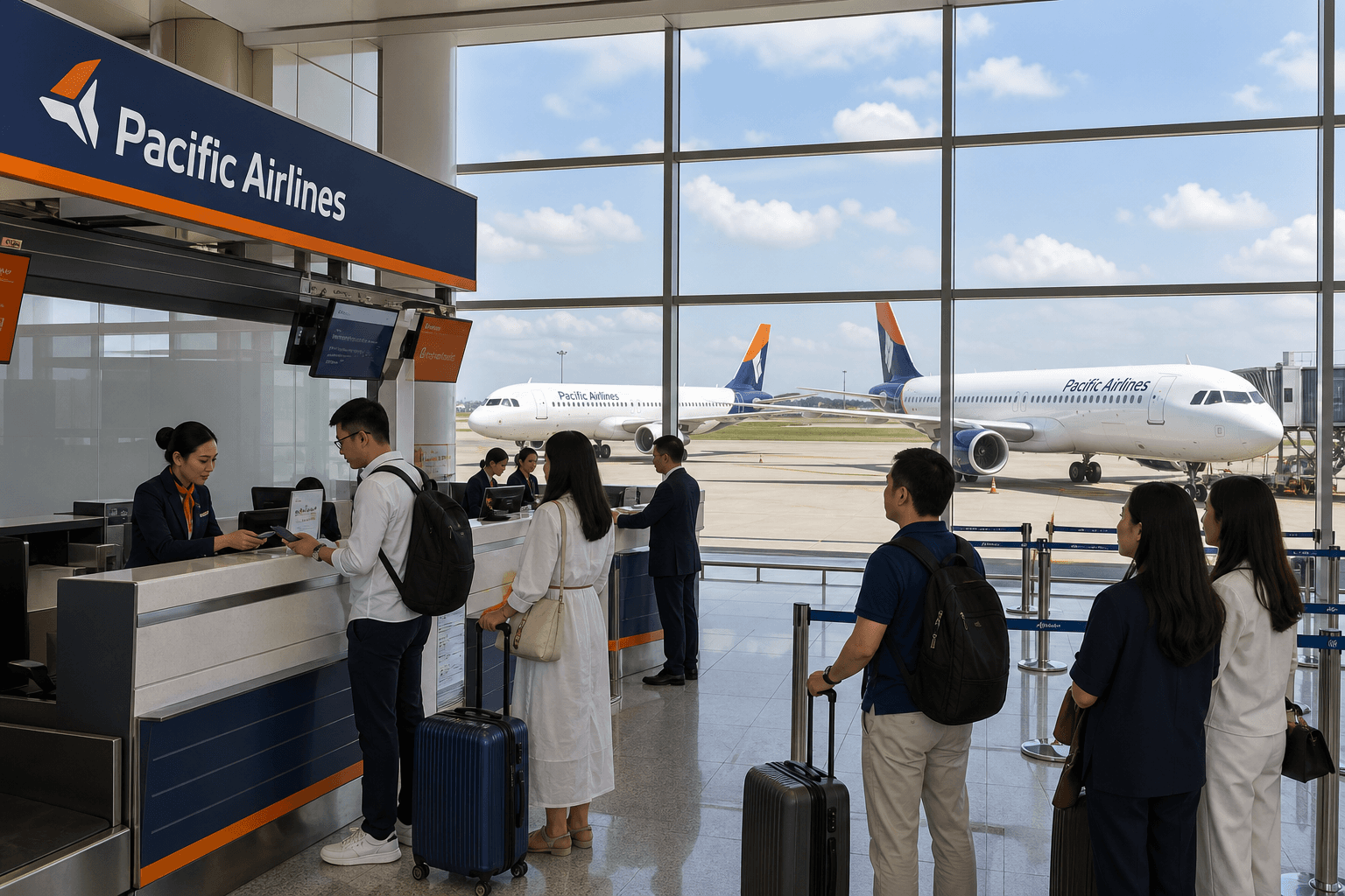 Sảnh và nhân viên phục vụ Pacific Airlines
