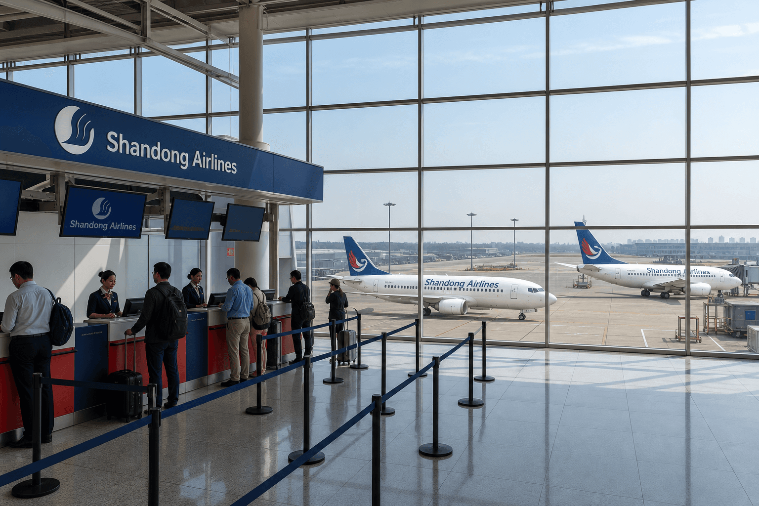 Sảnh và nhân viên phục vụ Shandong Airlines