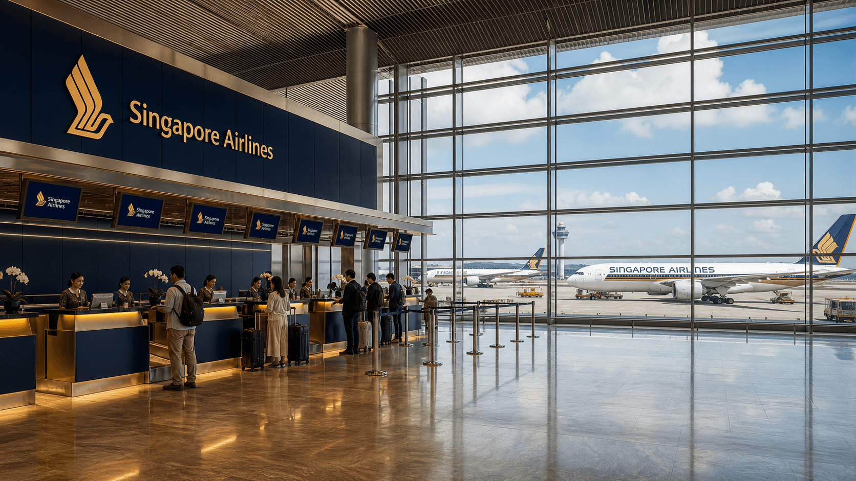 Sảnh và nhân viên phục vụ Singapore Airlines