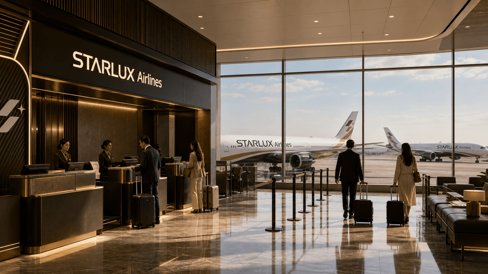 Sảnh và nhân viên phục vụ STARLUX Airlines