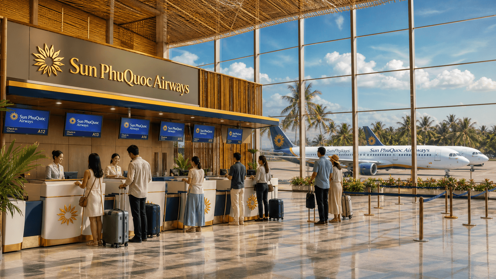 Sảnh và nhân viên phục vụ Sun PhuQuoc Airways