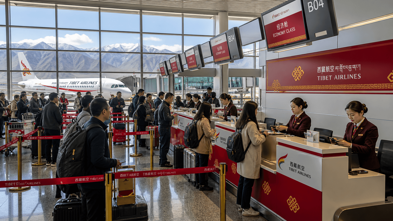 Sảnh và nhân viên phục vụ Tibet Airlines