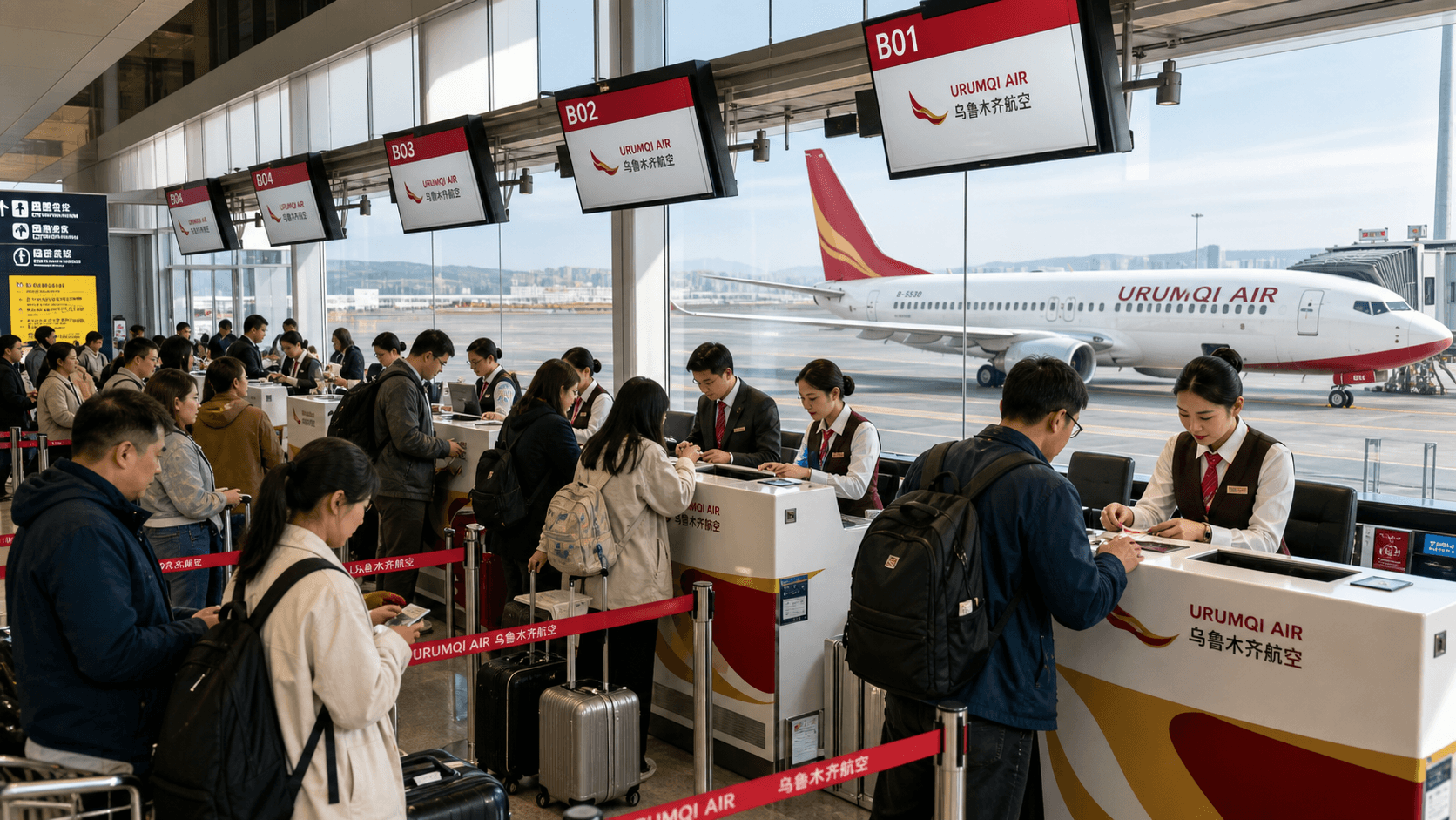 Sảnh và nhân viên phục vụ Urumqi Air