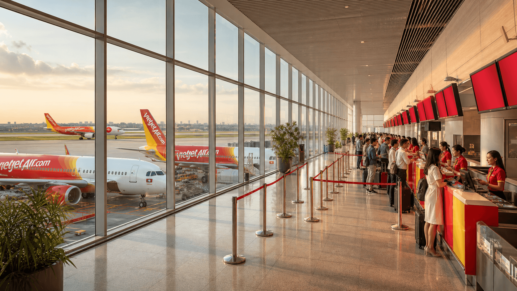 Sảnh và nhân viên phục vụ Vietjet Air